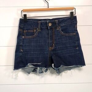 American Eagle Outfitters Super Stretch Women's Jean Shorts Size 4 Blue Raw Hem